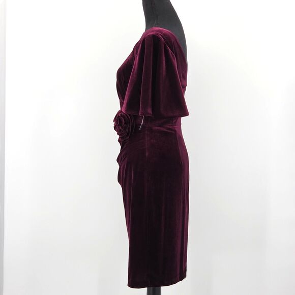 Jessica Howard Dress Size 6P Burgundy Velvet Rosette Winter Holiday Party - Picture 2 of 8